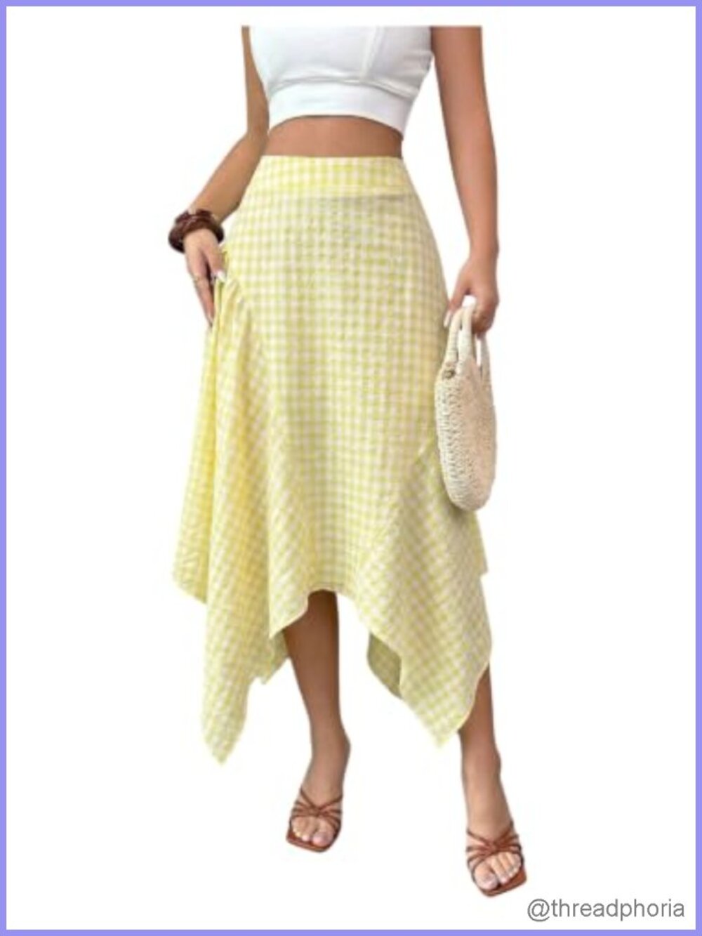 Women's Boho Plaid Midi Skirt Ruffle Asymmetrical Hem